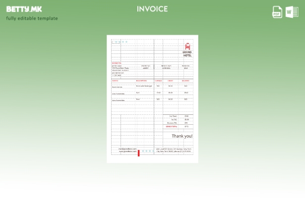 Модерен стил шаблон за фактура на хотел Гранд